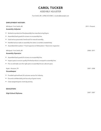 Assembly Adjuster Resume