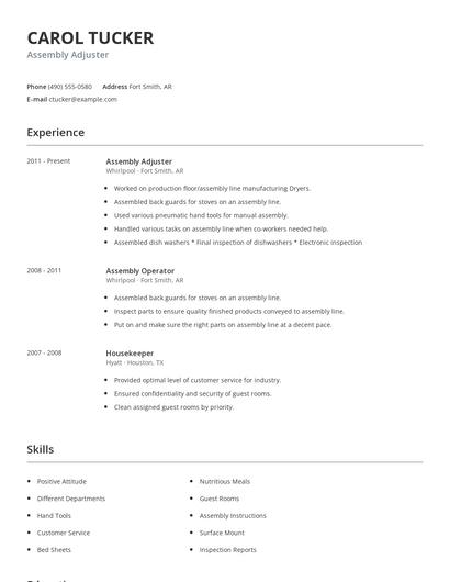 Assembly Adjuster Resume