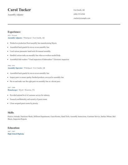 Assembly Adjuster Resume