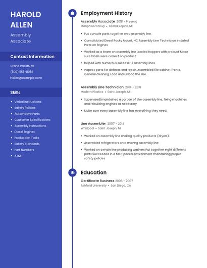 Assembly Associate Resume