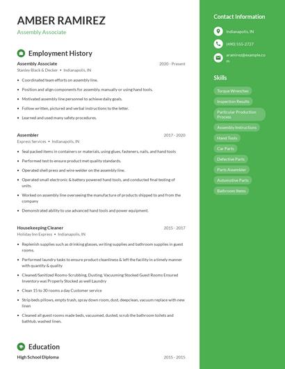 Assembly Associate Resume