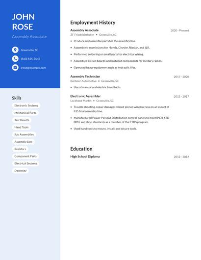 Assembly Associate Resume