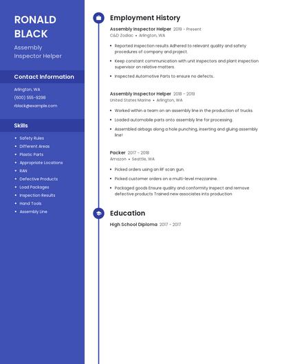 Assembly Inspector Helper Resume