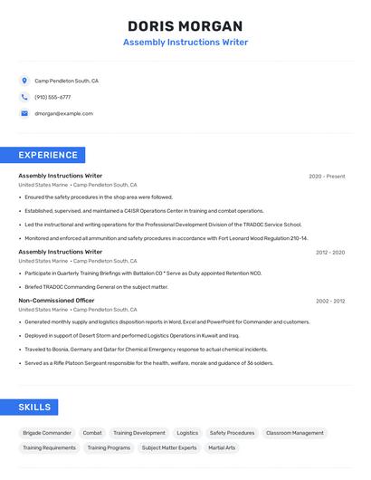Assembly Instructions Writer Resume