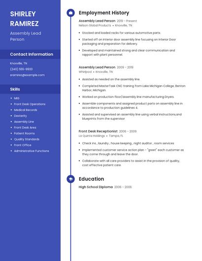 Assembly Lead Person Resume