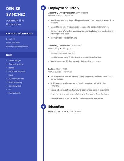 Assembly Line Upholsterer Resume