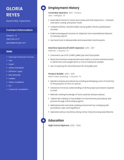 Assembly Operator Resume
