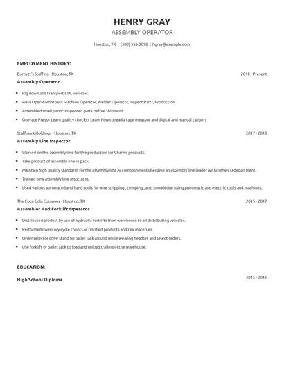 Assembly Operator Resume