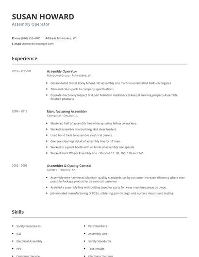 Assembly Operator Resume