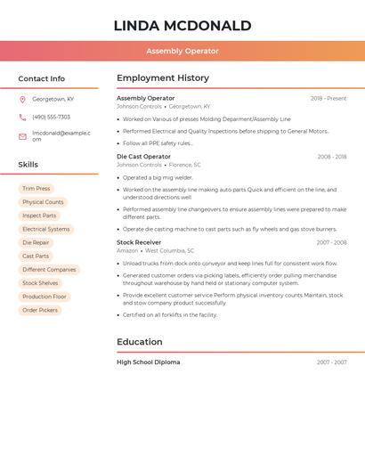 Assembly Operator Resume