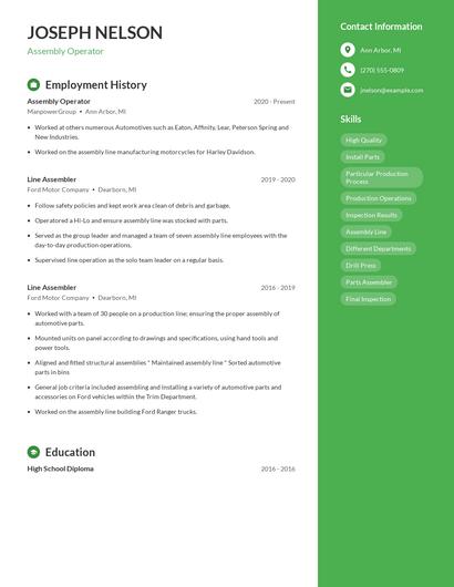 Assembly Operator Resume