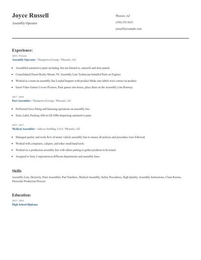 Assembly Operator Resume