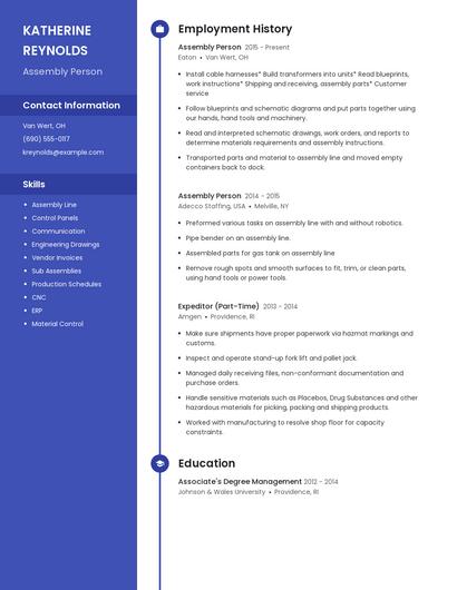 Assembly Person Resume
