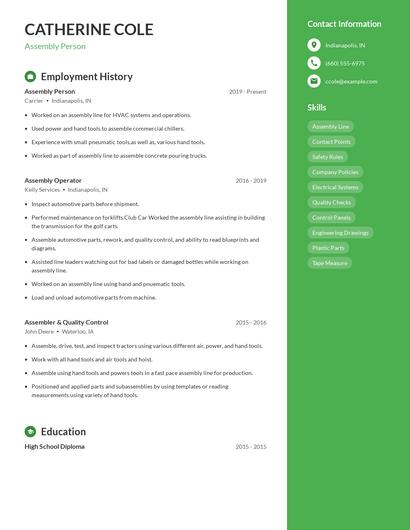 Assembly Person Resume