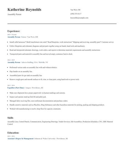 Assembly Person Resume