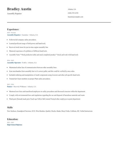 Assembly Repairer Resume