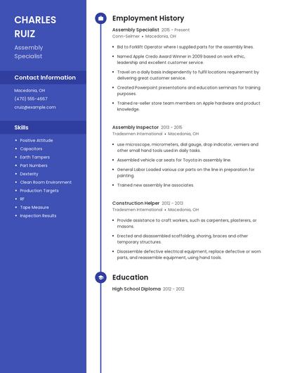 Assembly Specialist Resume