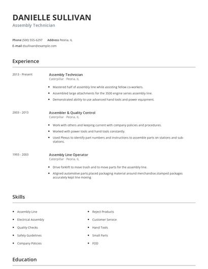 Assembly Technician Resume