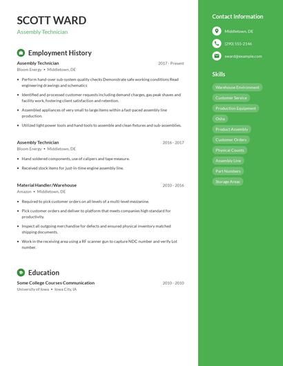 Assembly Technician Resume