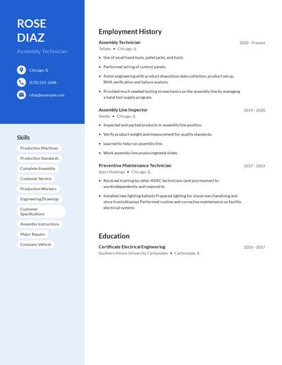 Assembly Technician Resume