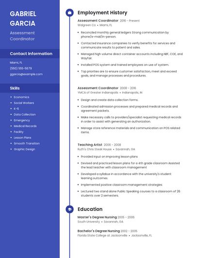 Assessment Coordinator Resume