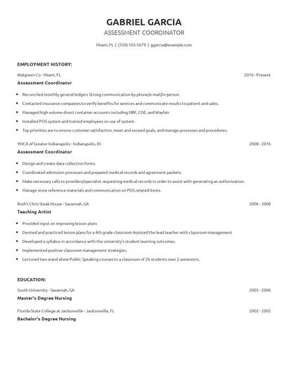 Assessment Coordinator Resume