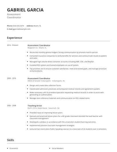 Assessment Coordinator Resume