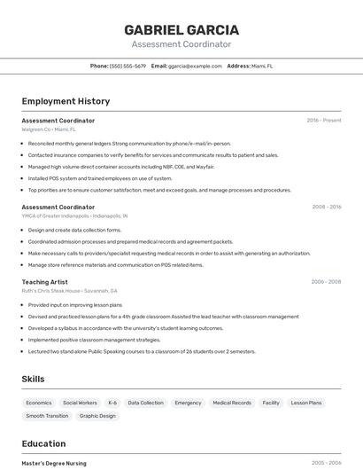 Assessment Coordinator Resume