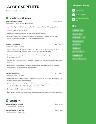 Assessment Coordinator Resume