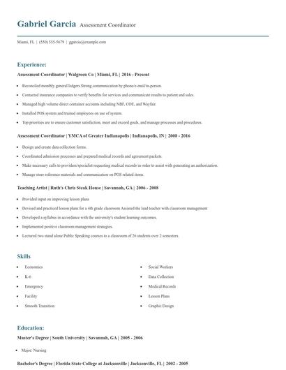 Assessment Coordinator Resume