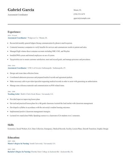 Assessment Coordinator Resume
