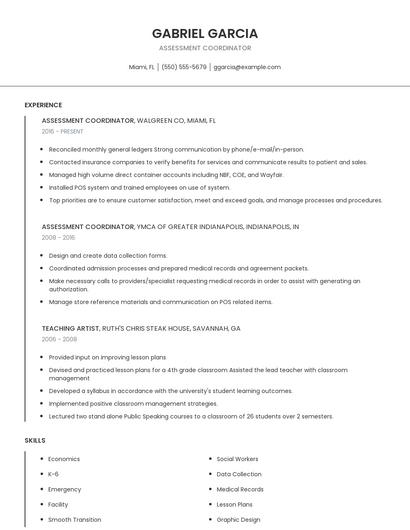 Assessment Coordinator Resume