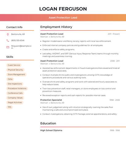 Asset Protection Lead Resume