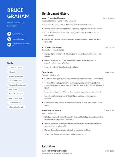 Asset Protection Manager Resume
