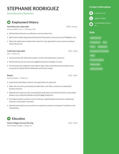 Asset Recovery Specialist Resume