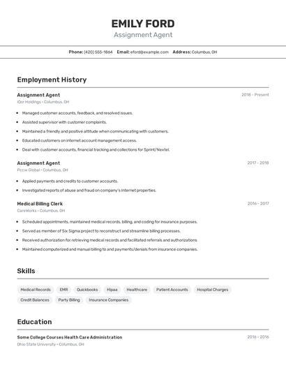 Assignment Agent Resume