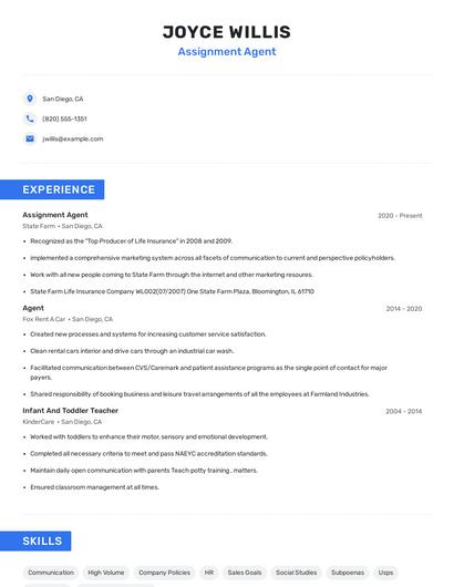 Assignment Agent Resume