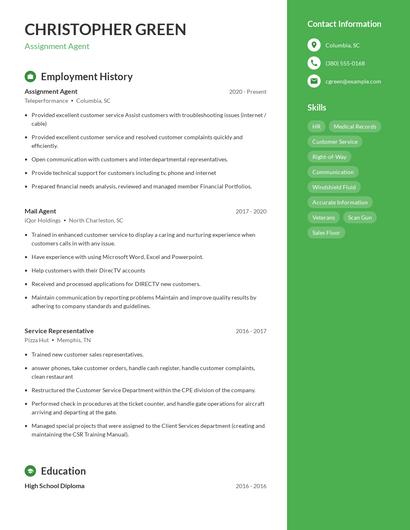 Assignment Agent Resume