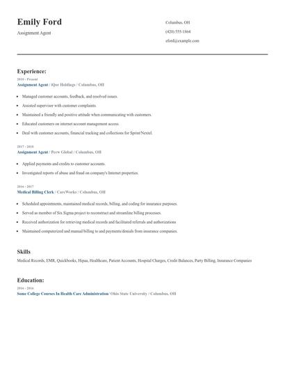 Assignment Agent Resume