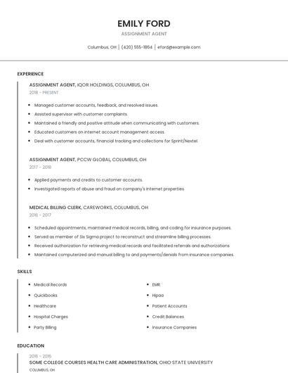 Assignment Agent Resume