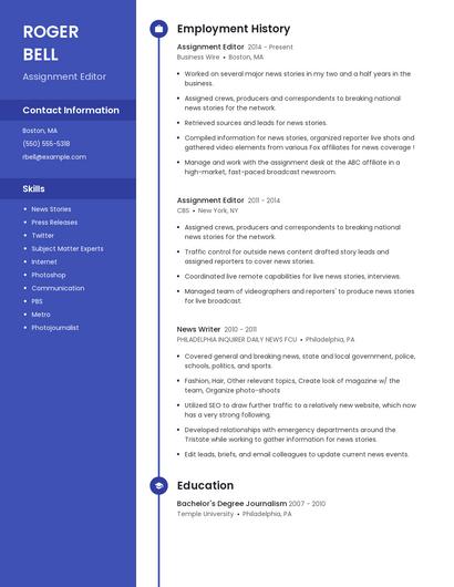 Assignment Editor Resume