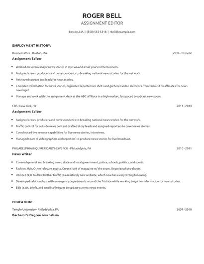 Assignment Editor Resume