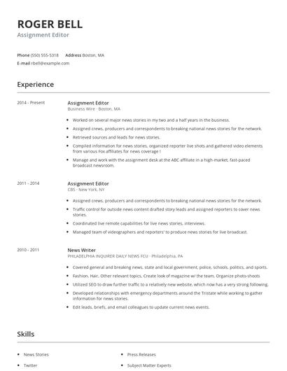 Assignment Editor Resume