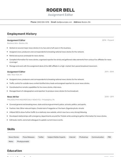 Assignment Editor Resume