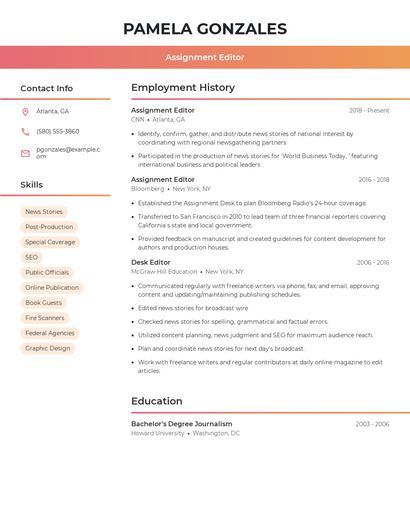 Assignment Editor Resume
