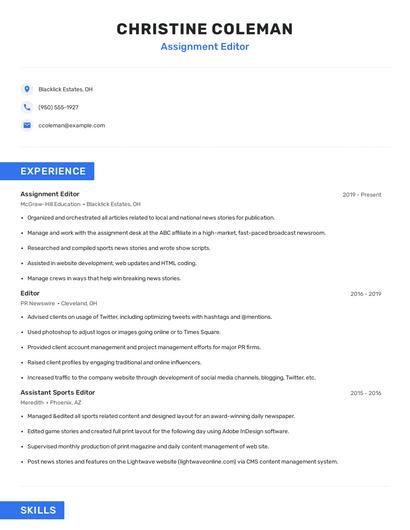 Assignment Editor Resume