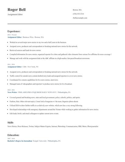 Assignment Editor Resume