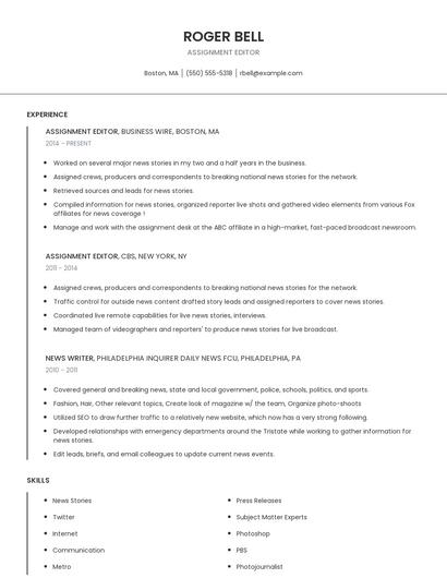 Assignment Editor Resume