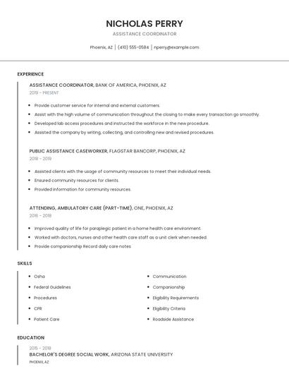 Assistance Coordinator Resume