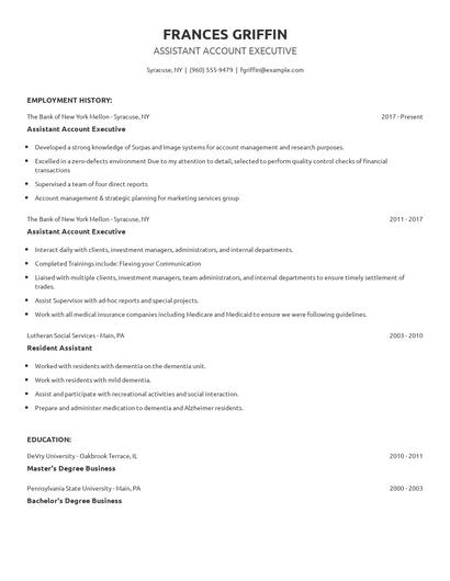 Assistant Account Executive Resume